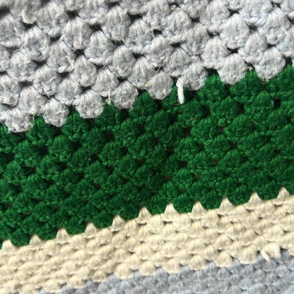 Vintage Handmade Afghan Blanket Throw Crocheted Granny 72 X 70 cream green blue - Picture 4 of 9